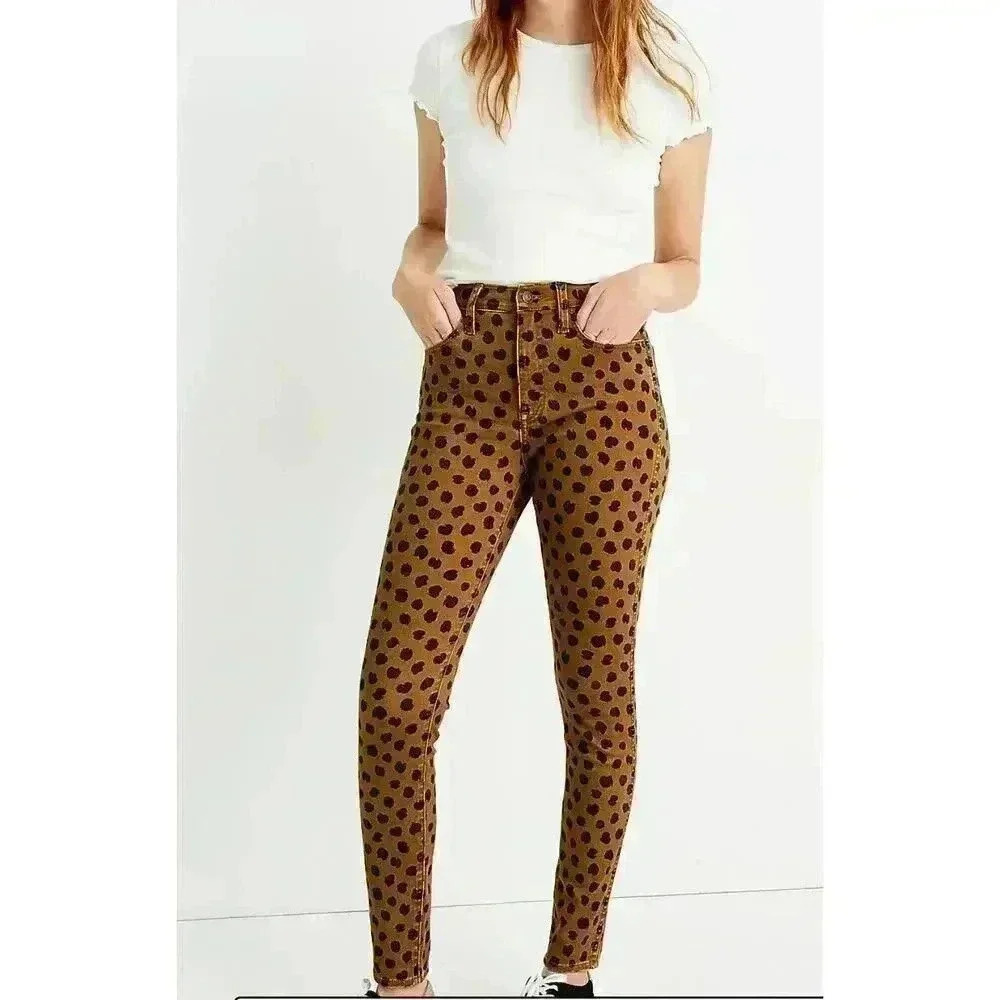 Madewell Mid-Rise Skinny Jeams in Painted Dot Leopard  size 26